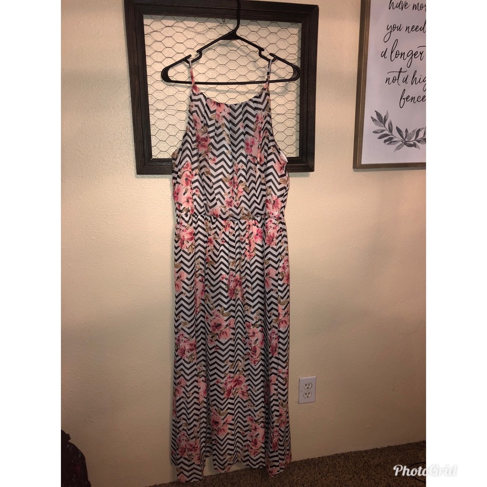 Summer Dress Chevron/Floral Maxi Style